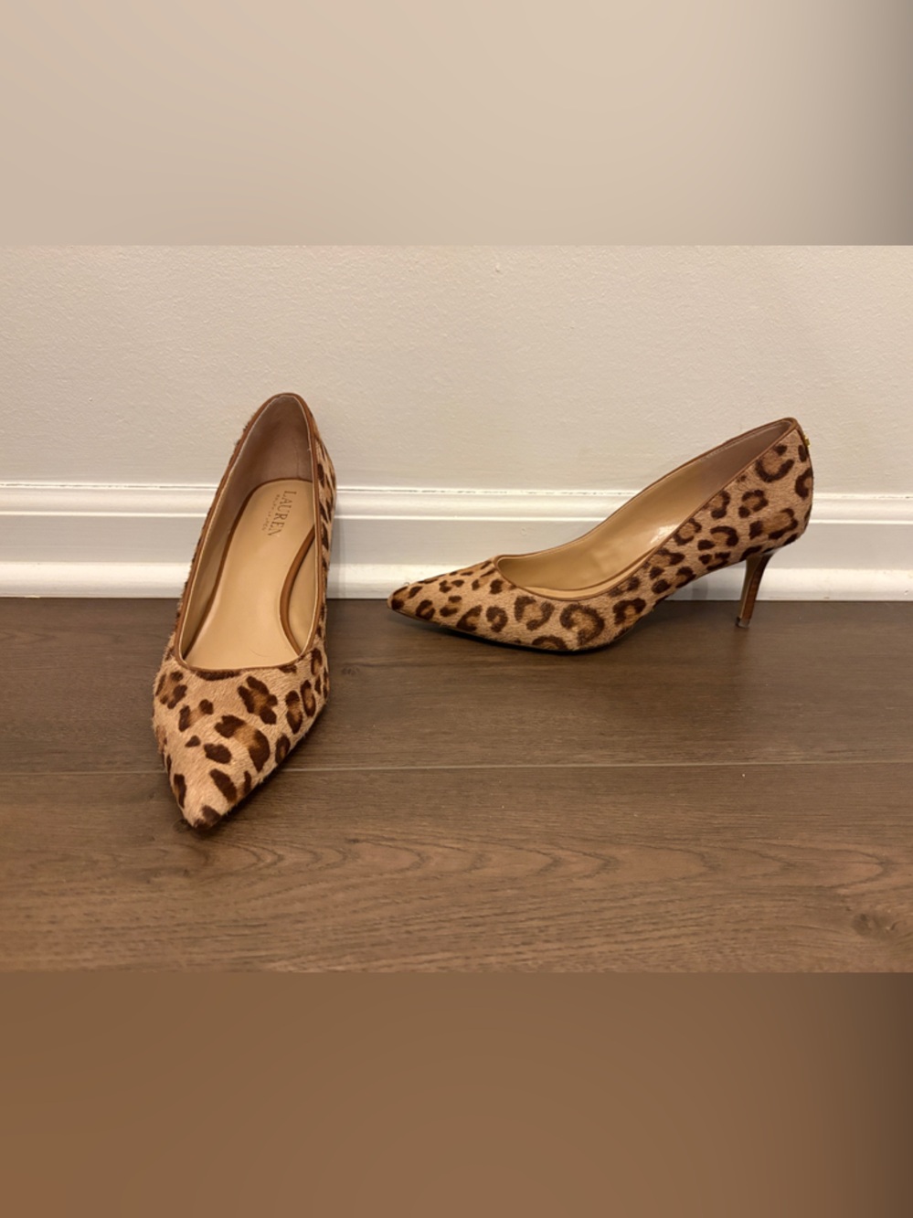 Lauren Ralph Lauren Leopard Print Pointed Toe Heels - Brown/Tan